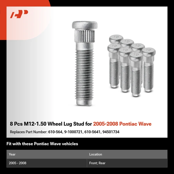 8 Pcs M12-1.50 Wheel Lug Stud for 2005-2008 Pontiac Wave