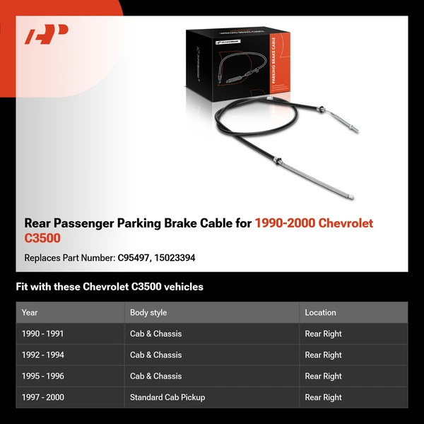 Rear Passenger Parking Brake Cable for 1990-2000 Chevrolet C3500