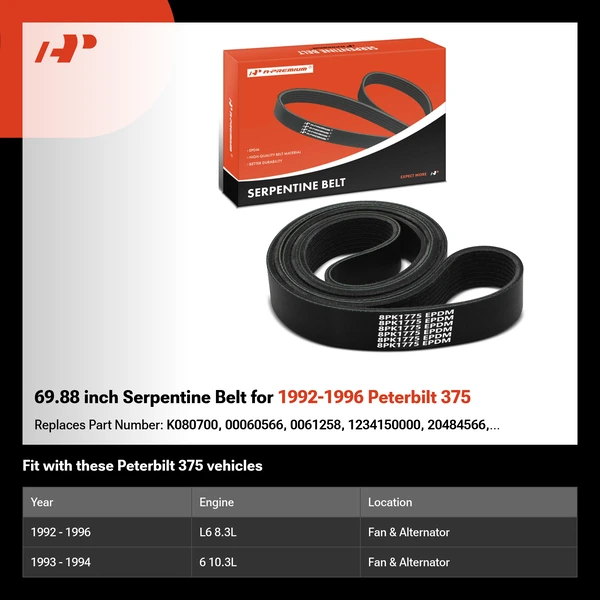 69.88 inch Serpentine Belt for 1992-1996 Peterbilt 375