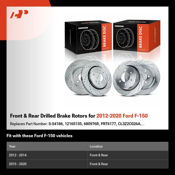 Front & Rear Drilled Brake Rotors for 2012-2020 Ford F-150