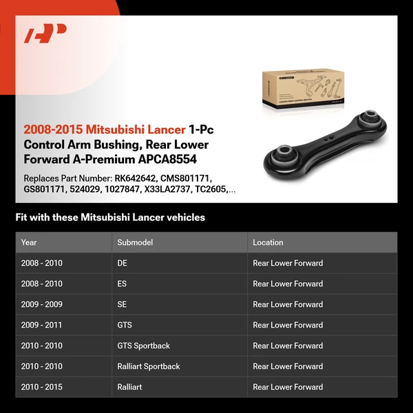 2008-2015 Mitsubishi Lancer 1-Pc Control Arm Bushing, Rear Lower Forward A-Premium APCA8554