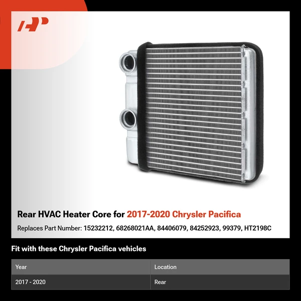 Rear HVAC Heater Core for 2017-2020 Chrysler Pacifica