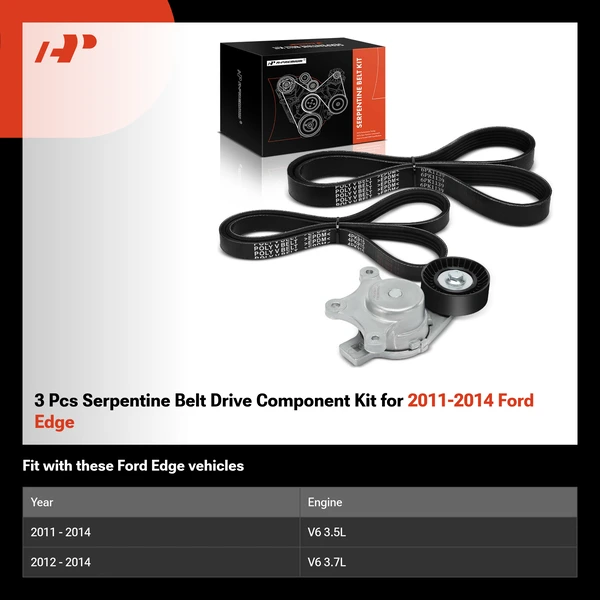 3 Pcs Serpentine Belt Drive Component Kit for 2011-2014 Ford Edge