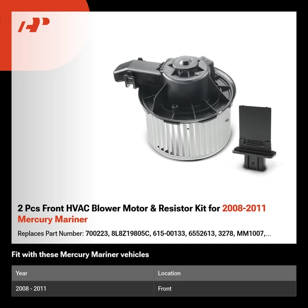 2 Pcs Front HVAC Blower Motor & Resistor Kit for 2008-2011 Mercury Mariner