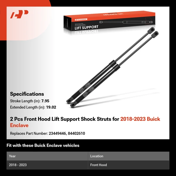 2 Pcs Front Hood Lift Support Shock Struts for 2018-2023 Buick Enclave