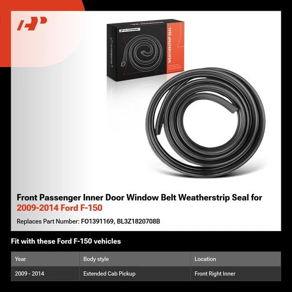 Front Passenger Inner Door Window Belt Weatherstrip Seal for 2009-2014 Ford F-150