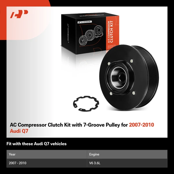 AC Compressor Clutch Kit with 7-Groove Pulley for 2007-2010 Audi Q7