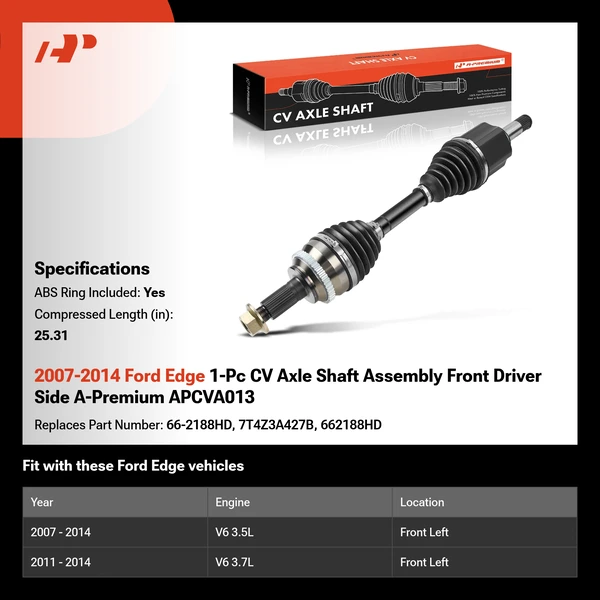 2007-2014 Ford Edge 1-Pc CV Axle Shaft Assembly Front Driver Side A-Premium APCVA013