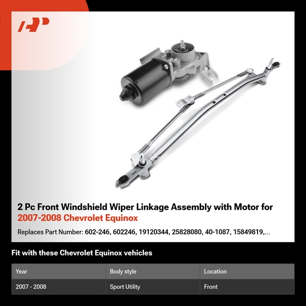 2 Pc Front Windshield Wiper Linkage Assembly with Motor for 2007-2008 Chevrolet Equinox