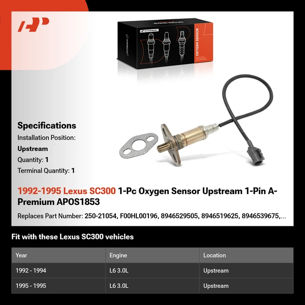 1992-1995 Lexus SC300 1-Pc Oxygen Sensor Upstream 1-Pin A-Premium APOS1853