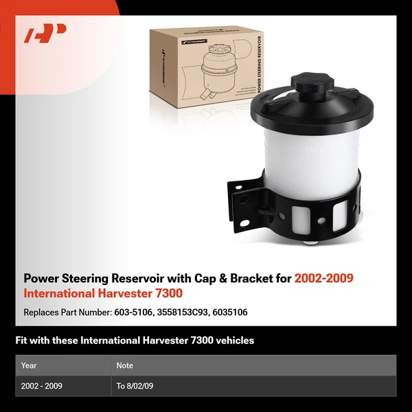 Power Steering Reservoir with Cap & Bracket for 2002-2009 International Harvester 7300
