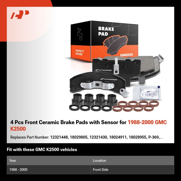 4 Pcs Front Ceramic Brake Pads with Sensor for 1988-2000 GMC K2500