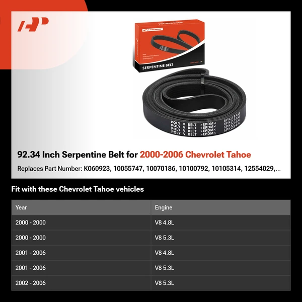 92.34 Inch Serpentine Belt for 2000-2006 Chevrolet Tahoe