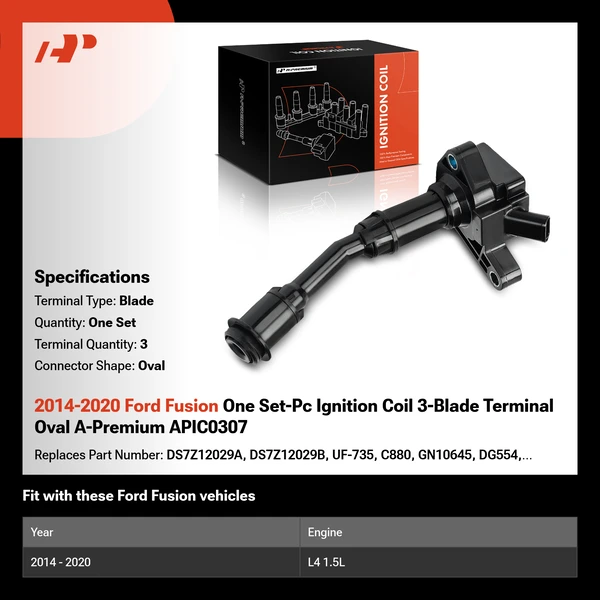 2014-2020 Ford Fusion One Set-Pc Ignition Coil 3-Blade Terminal Oval A-Premium APIC0307