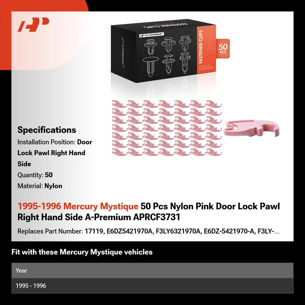 1995-1996 Mercury Mystique 50 Pcs Nylon Pink Door Lock Pawl Right Hand Side A-Premium APRCF3731