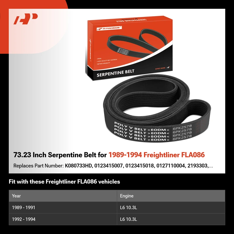 73.23 Inch Serpentine Belt for 1989-1994 Freightliner FLA086