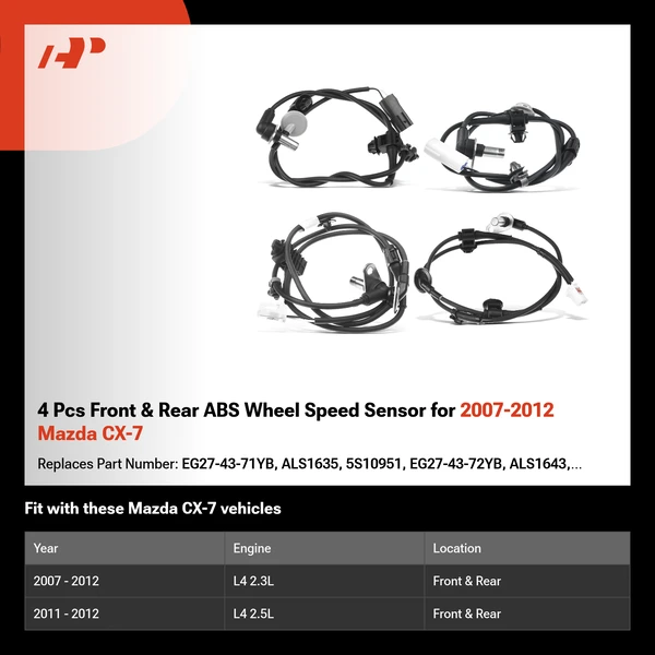 4 Pcs Front & Rear ABS Wheel Speed Sensor for 2007-2012 Mazda CX-7