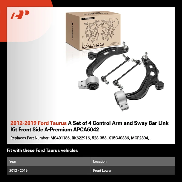 2012-2019 Ford Taurus A Set of 4 Control Arm and Sway Bar Link Kit Front Side A-Premium APCA6042