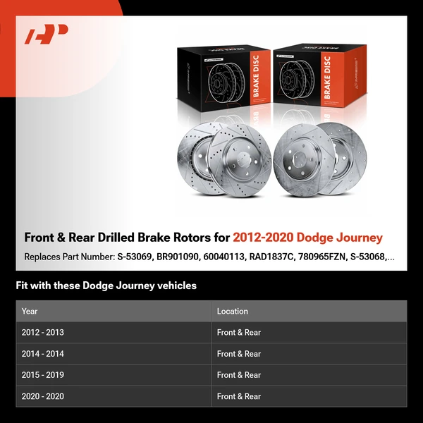 Front & Rear Drilled Brake Rotors for 2012-2020 Dodge Journey