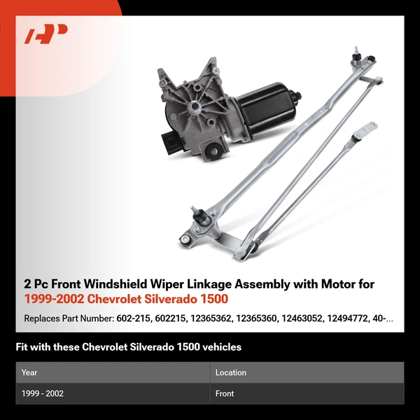 2 Pc Front Windshield Wiper Linkage Assembly with Motor for 1999-2002 Chevrolet Silverado 1500