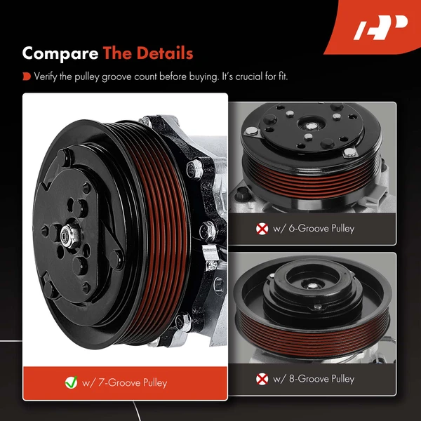 AC Compressor with Clutch with 7-Groove Pulley A-Premium APACC342