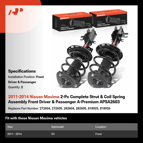 2011-2014 Nissan Maxima 2-Pc Complete Strut & Coil Spring Assembly Front Driver & Passenger A-Premium APSA2603