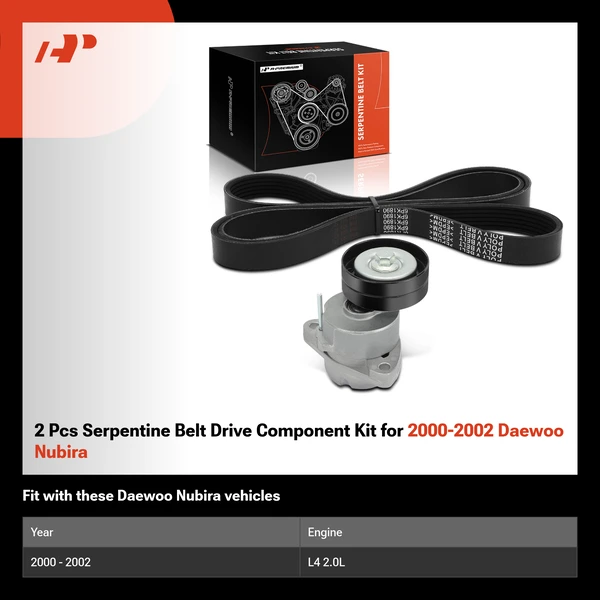 2 Pcs Serpentine Belt Drive Component Kit for 2000-2002 Daewoo Nubira