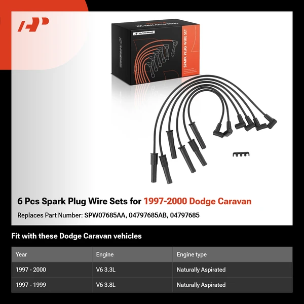 6 Pcs Spark Plug Wire Sets for 1997-2000 Dodge Caravan