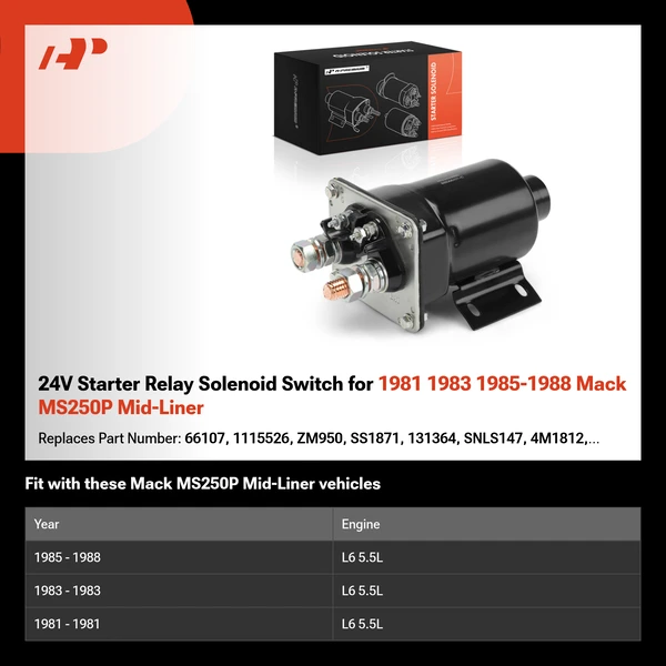 24V Starter Relay Solenoid Switch for 1981 1983 1985-1988 Mack MS250P Mid-Liner