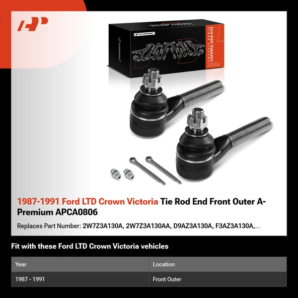 1987-1991 Ford LTD Crown Victoria Tie Rod End Front Outer A-Premium APCA0806