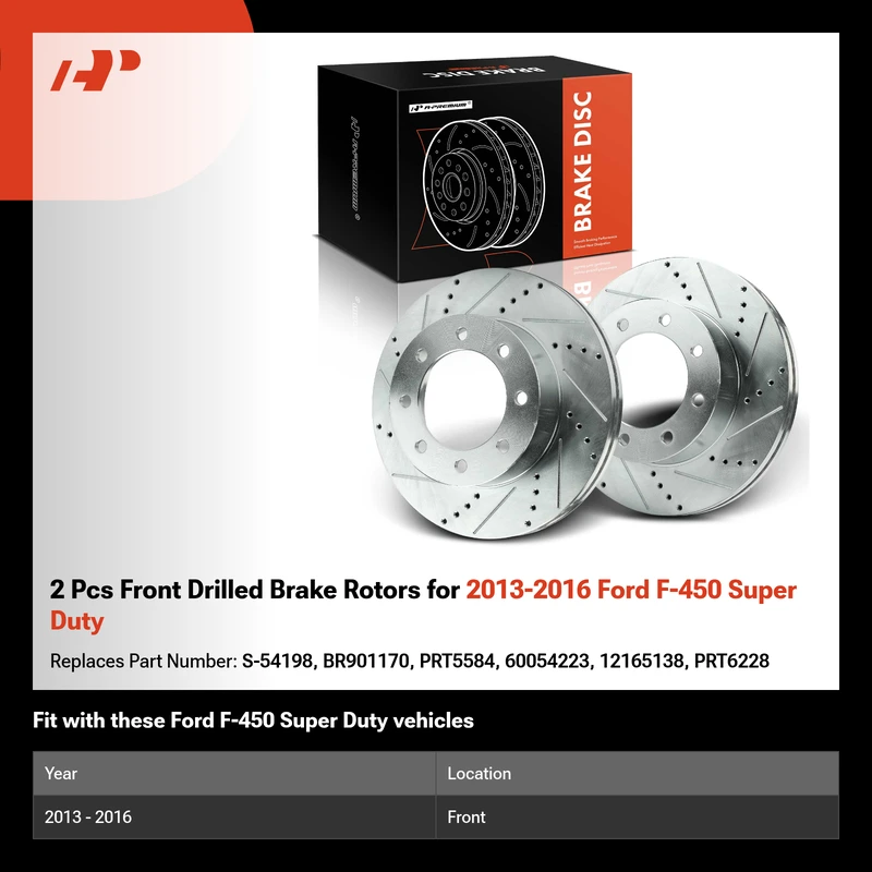 2 Pcs Front Drilled Brake Rotors for 2013-2016 Ford F-450 Super Duty