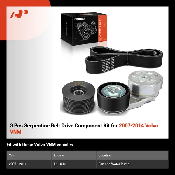 3 Pcs Serpentine Belt Drive Component Kit for 2007-2014 Volvo VNM