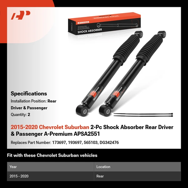 2015-2020 Chevrolet Suburban 2-Pc Shock Absorber Rear Driver & Passenger A-Premium APSA2551