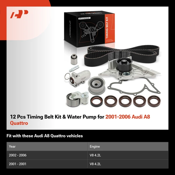 12 Pcs Timing Belt Kit & Water Pump for 2001-2006 Audi A8 Quattro