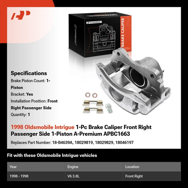 1998 Oldsmobile Intrigue 1-Pc Brake Caliper Front Right Passenger Side 1-Piston A-Premium APBC1663