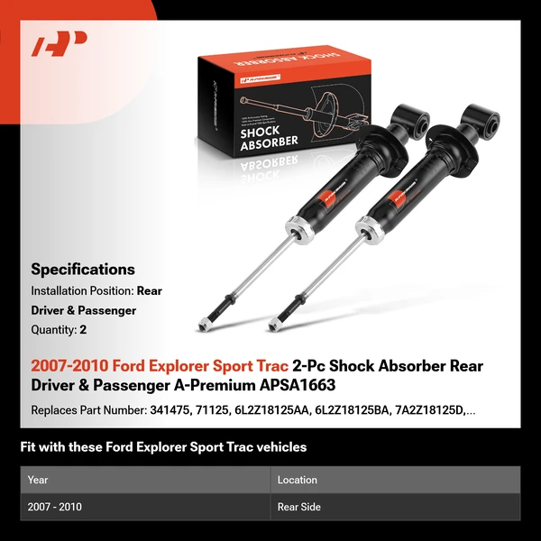 2007-2010 Ford Explorer Sport Trac 2-Pc Shock Absorber Rear Driver & Passenger A-Premium APSA1663