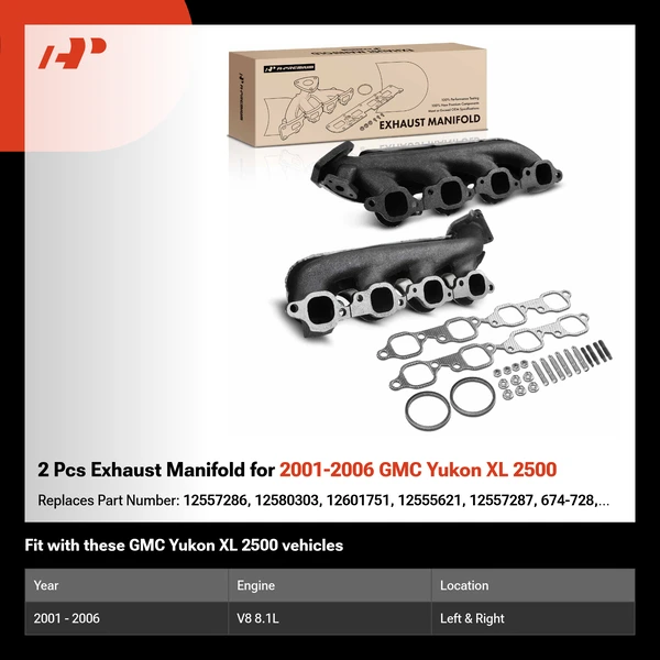 2 Pcs Exhaust Manifold for 2001-2006 GMC Yukon XL 2500