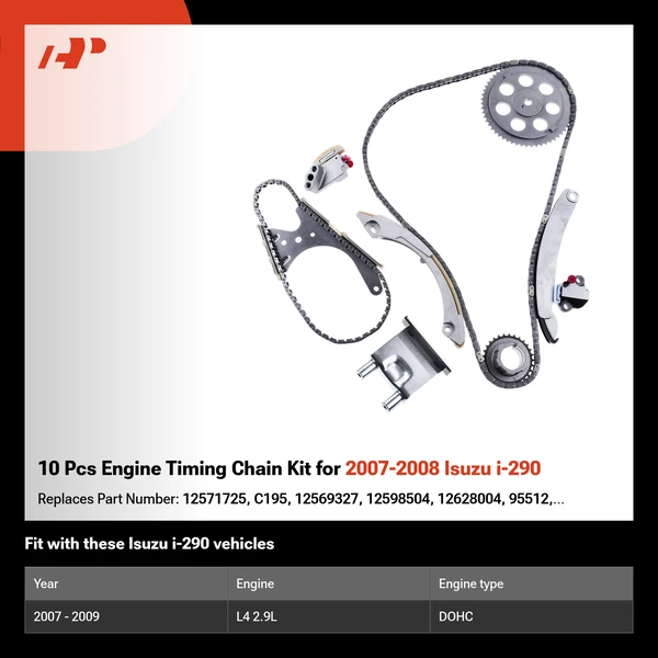 10 Pcs Engine Timing Chain Kit for 2007-2008 Isuzu i-290