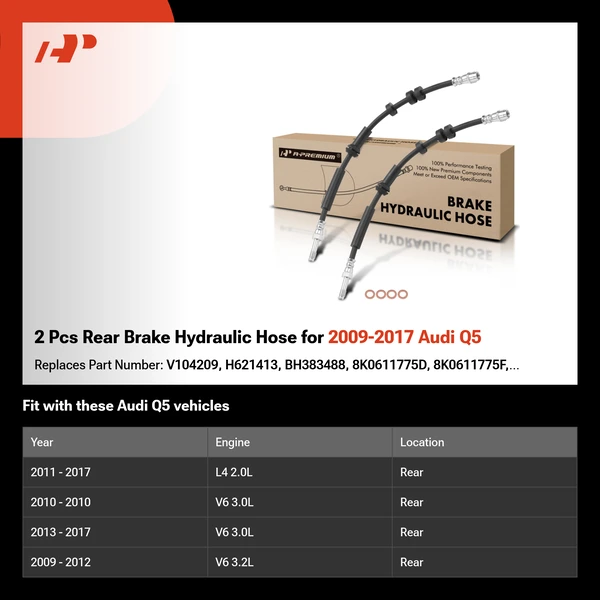 2 Pcs Rear Brake Hydraulic Hose for 2009-2017 Audi Q5