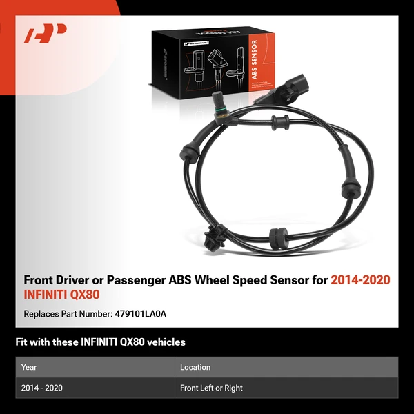 Front Driver or Passenger ABS Wheel Speed Sensor for 2014-2020 INFINITI QX80