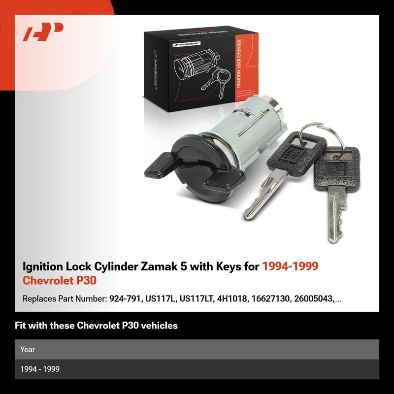 Ignition Lock Cylinder Zamak 5 with Keys for 1994-1999 Chevrolet P30