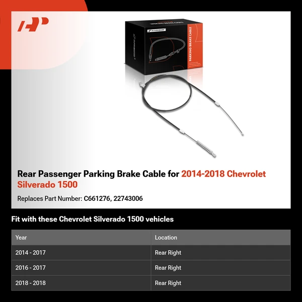 Rear Passenger Parking Brake Cable for 2014-2018 Chevrolet Silverado 1500