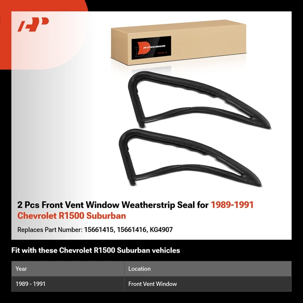 2 Pcs Front Vent Window Weatherstrip Seal for 1989-1991 Chevrolet R1500 Suburban