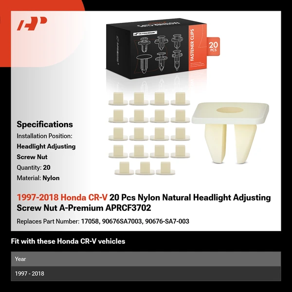 1997-2018 Honda CR-V 20 Pcs Nylon Natural Headlight Adjusting Screw Nut A-Premium APRCF3702
