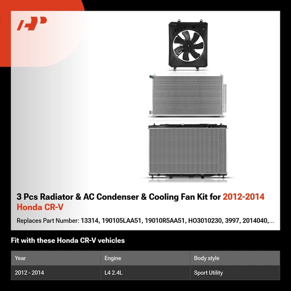 3 Pcs Radiator & AC Condenser & Cooling Fan Kit for 2012-2014 Honda CR-V
