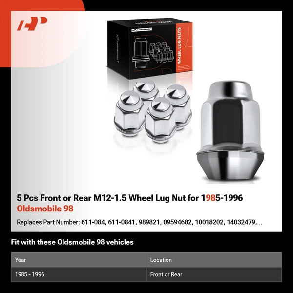 5 Pcs Front or Rear M12-1.5 Wheel Lug Nut for 1985-1996 Oldsmobile 98
