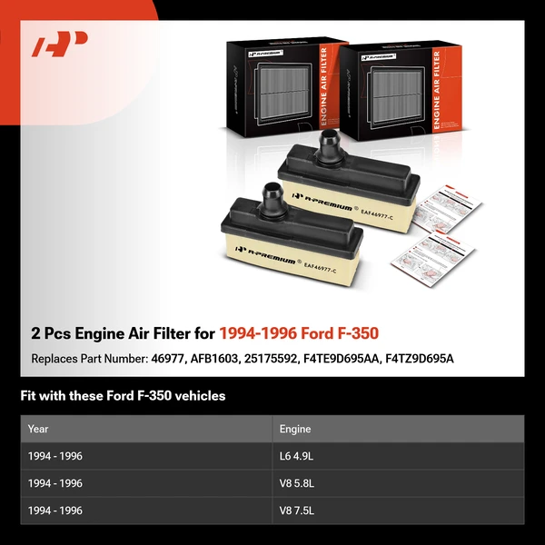 2 Pcs Engine Air Filter for 1994-1996 Ford F-350