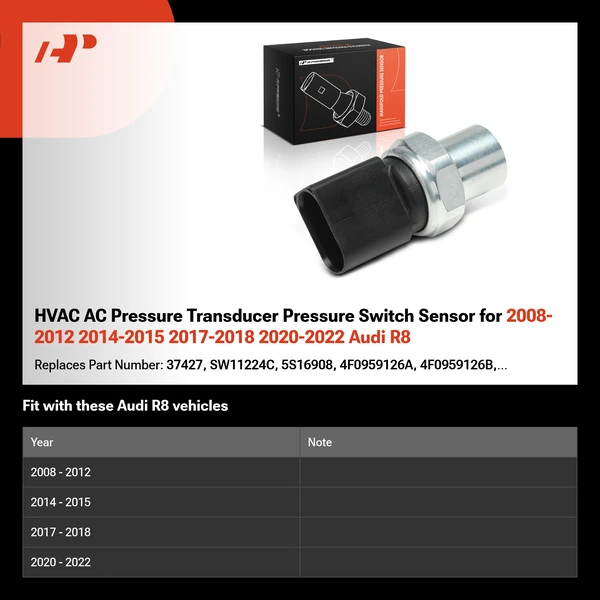 HVAC AC Pressure Transducer Pressure Switch Sensor for 2008-2012 2014-2015 2017-2018 2020-2022 Audi R8