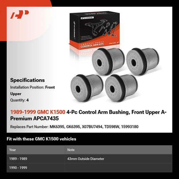 1989-1999 GMC K1500 4-Pc Control Arm Bushing, Front Upper A-Premium APCA7435