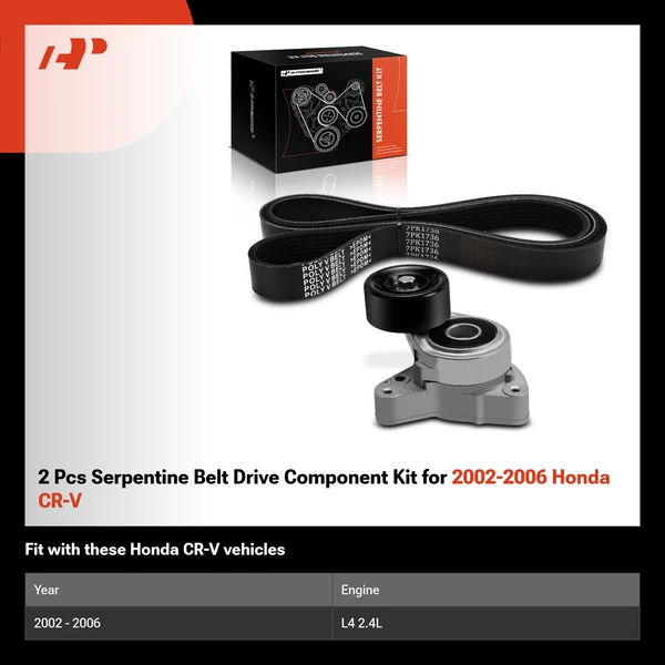 2 Pcs Serpentine Belt Drive Component Kit for 2002-2006 Honda CR-V